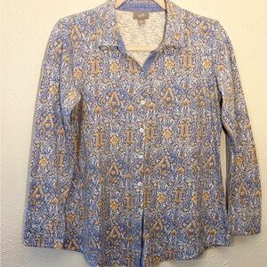 J.Jill Blue Paisley Print Long Sleeve Button Up Boho Top Size SP